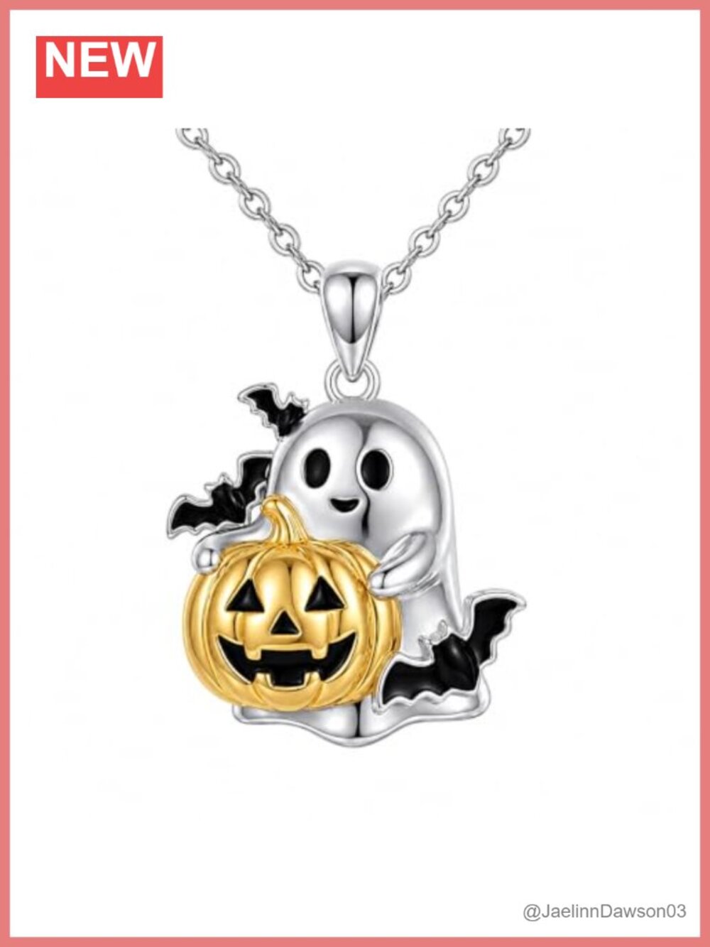 Black Gold Plated Ghost Pumpkin Pendant Necklace Lobster Clasp Halloween